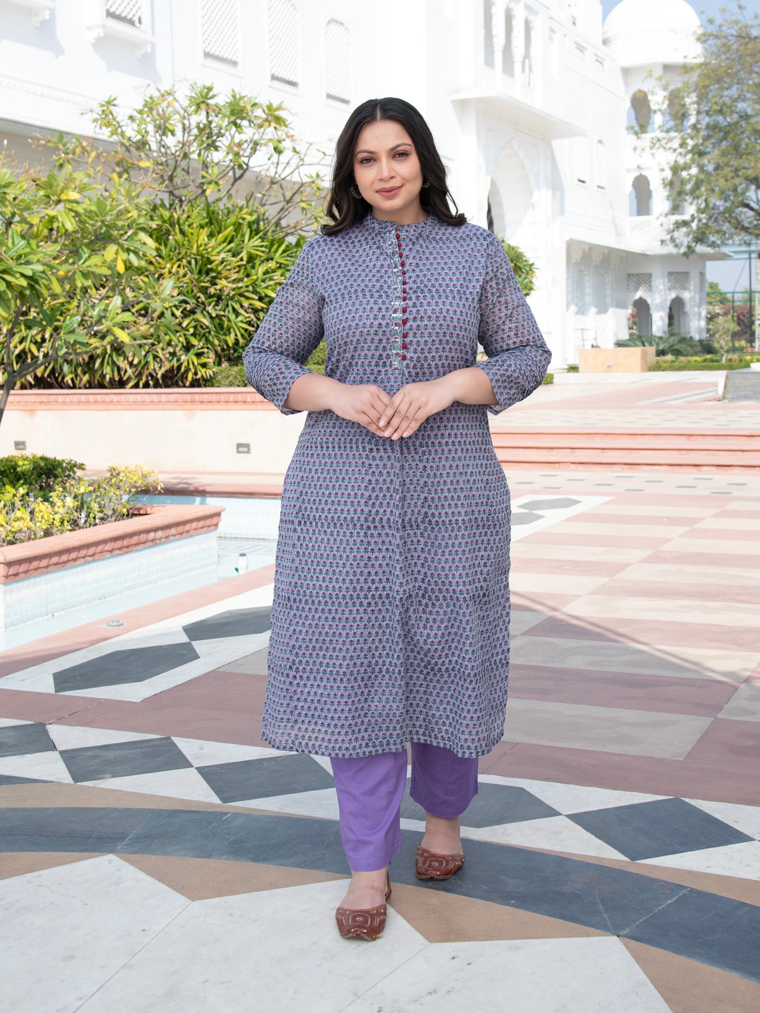 MULMUL MAHI KOTA DORIA BLOCK PRINTED KURTA & PANT SET