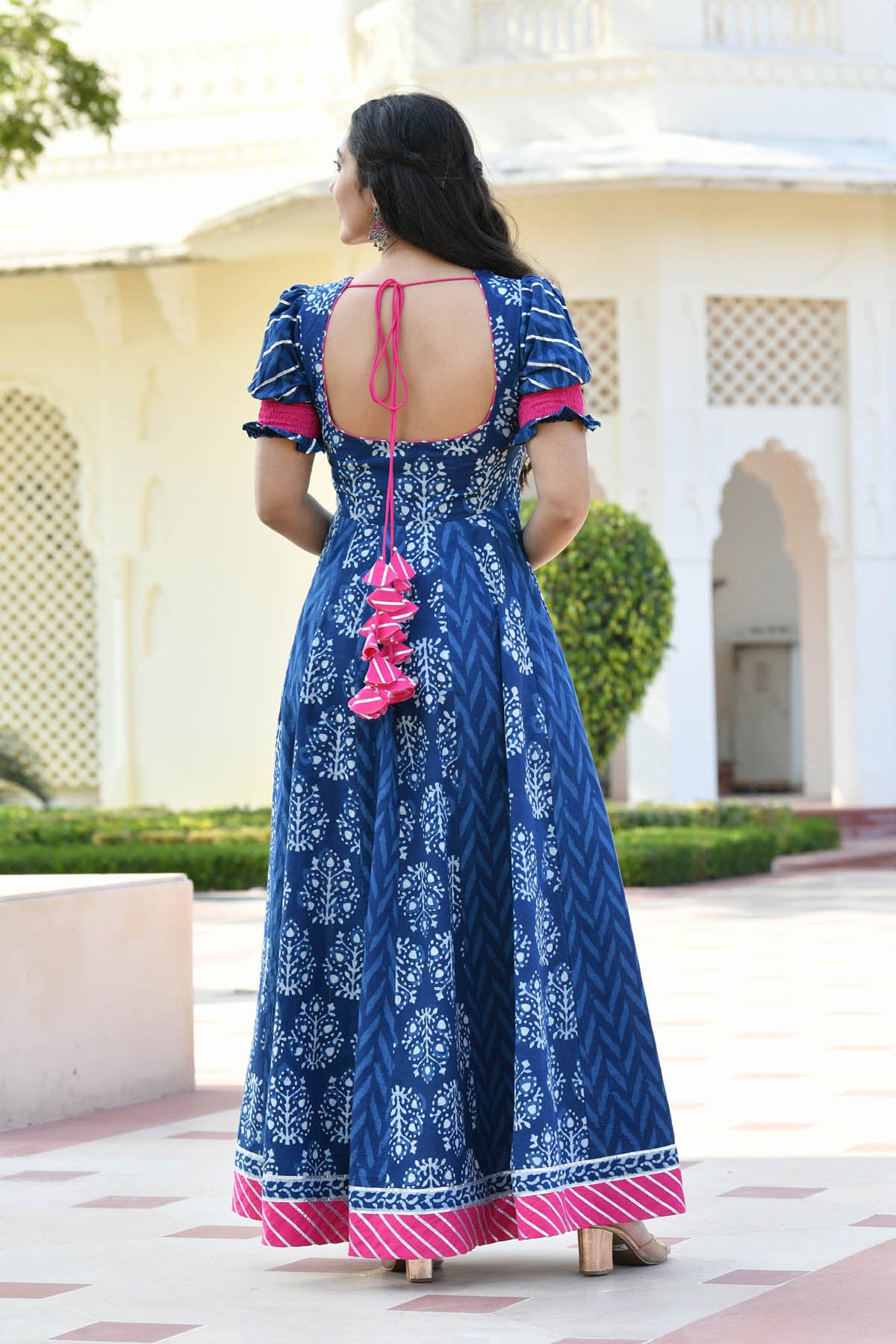 ADWETA BLOCK PRINTED PANELED DRESS WITH DUPATTA