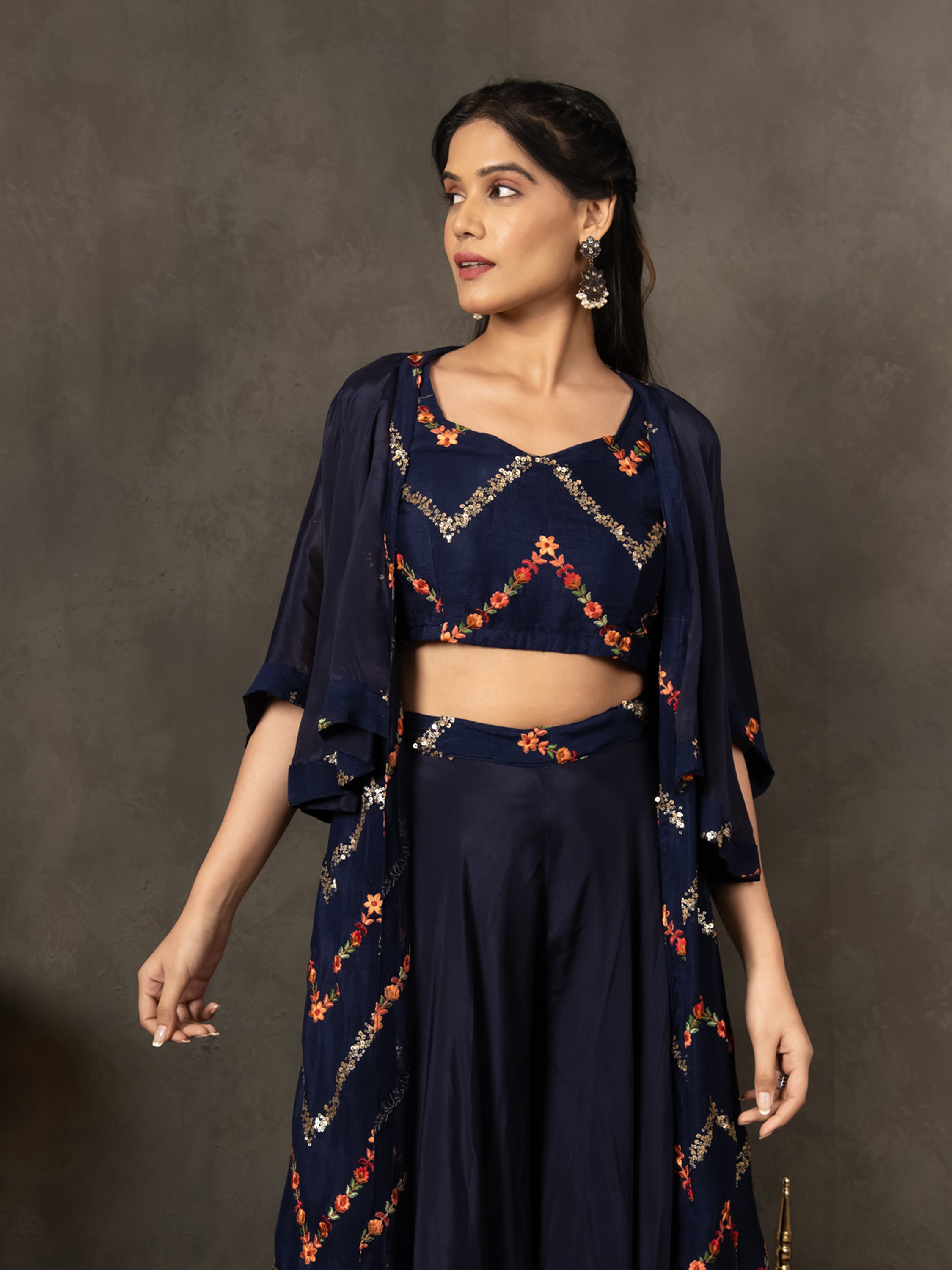 MULMUL NAVY BLUE SEQUIN EMBROIDERED CO-ORD SET